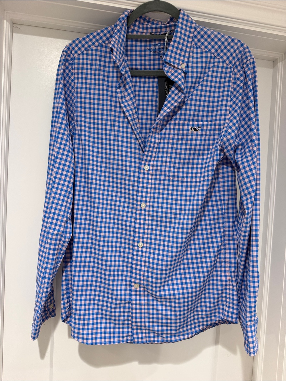 Vineyard Vines Blue and pink Gingham Button-Down Shirt with Logo